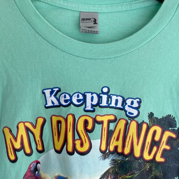 Keeping My Distance From The Rest Of The World Island Jay Mint Green Graphic T-S - Picture 4 of 8